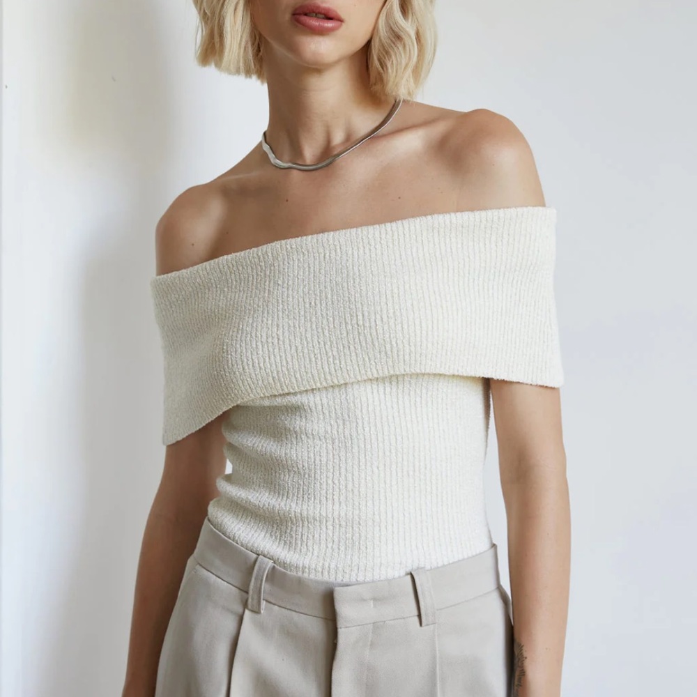 Popcorn Knit Off Shoulder Top